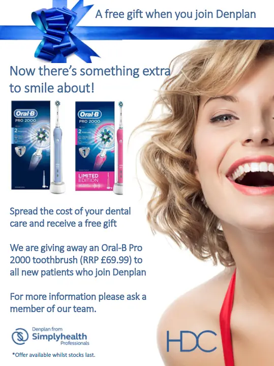 A free Oral-B Pro 200 toothbrush for all new patients who join Denplan.